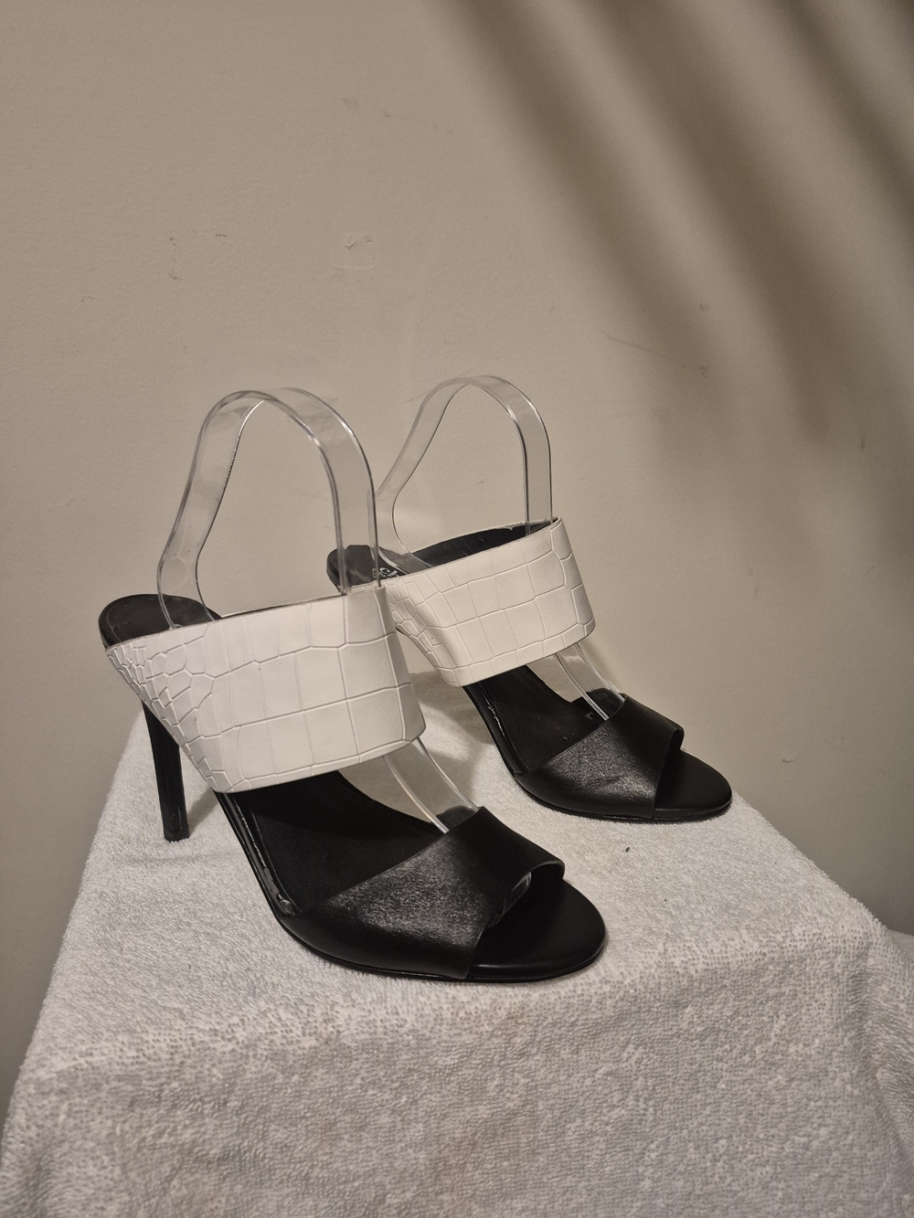 Charles By Charles David Black and White Croc-Print High Heel Sandals